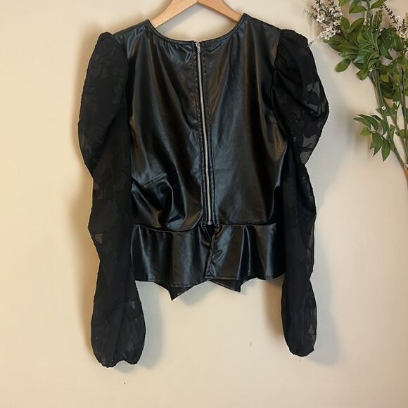 Jealous Tomato Faux Leather Puff Sleeve Top Size: M - Picture 3 of 8